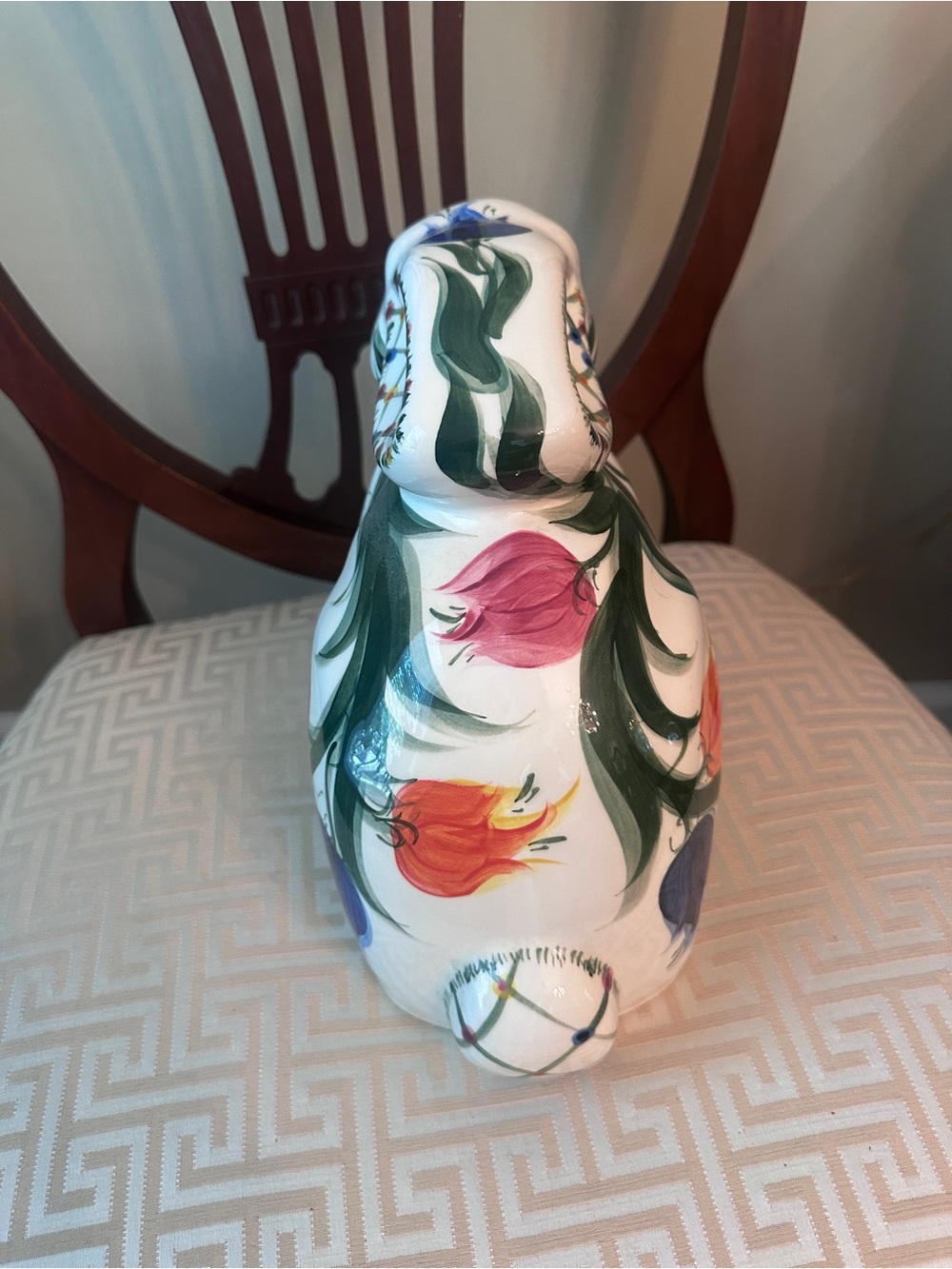 Hand-Painted White Ceramic Bunny Figurine with Floral Motif - Picture 3 of 5